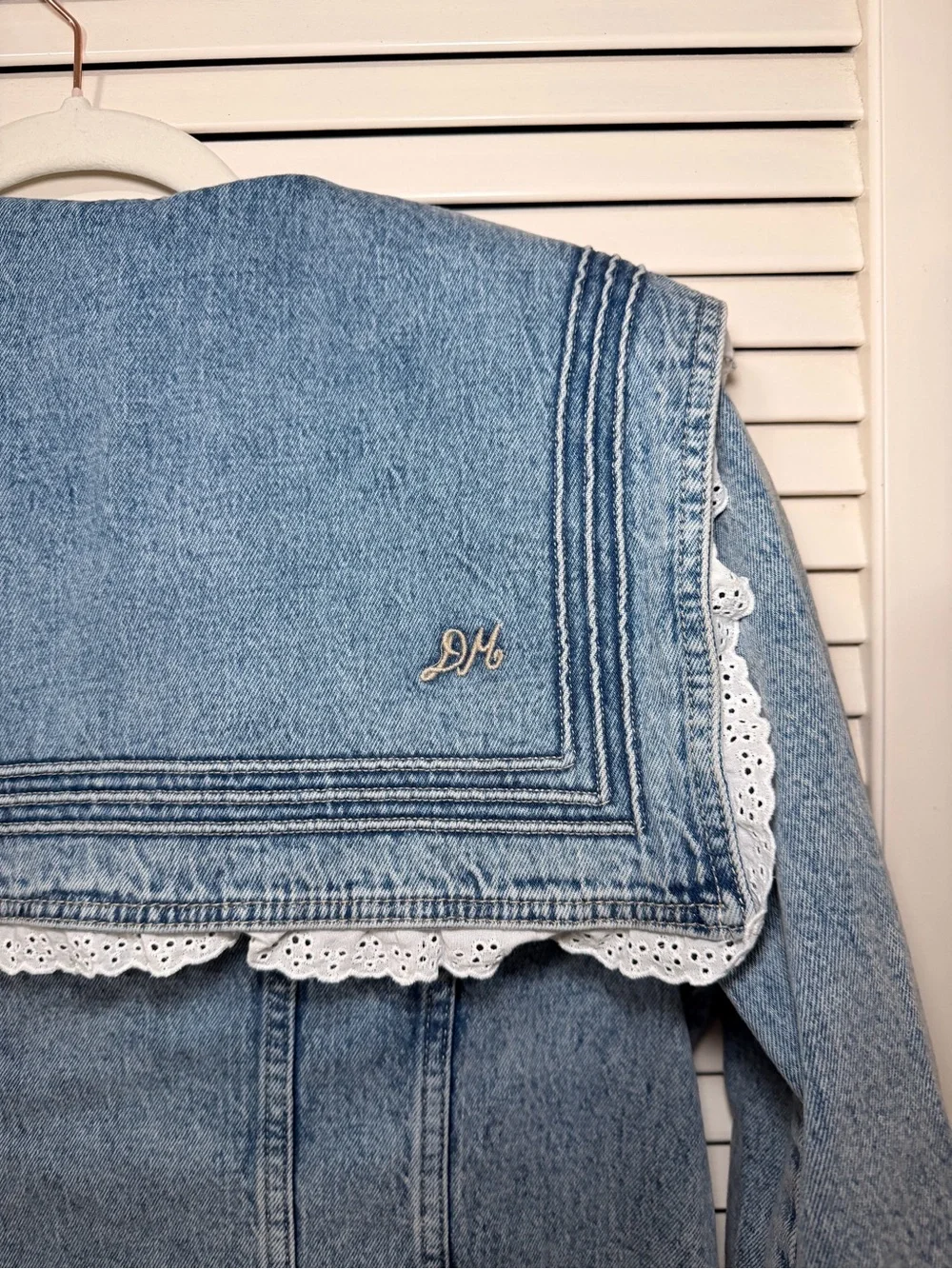 Damson Madder Broderie Anglaise Ruffle Denim Sailor Jacket - Size UK 10/US 6 - Picture 6 of 10